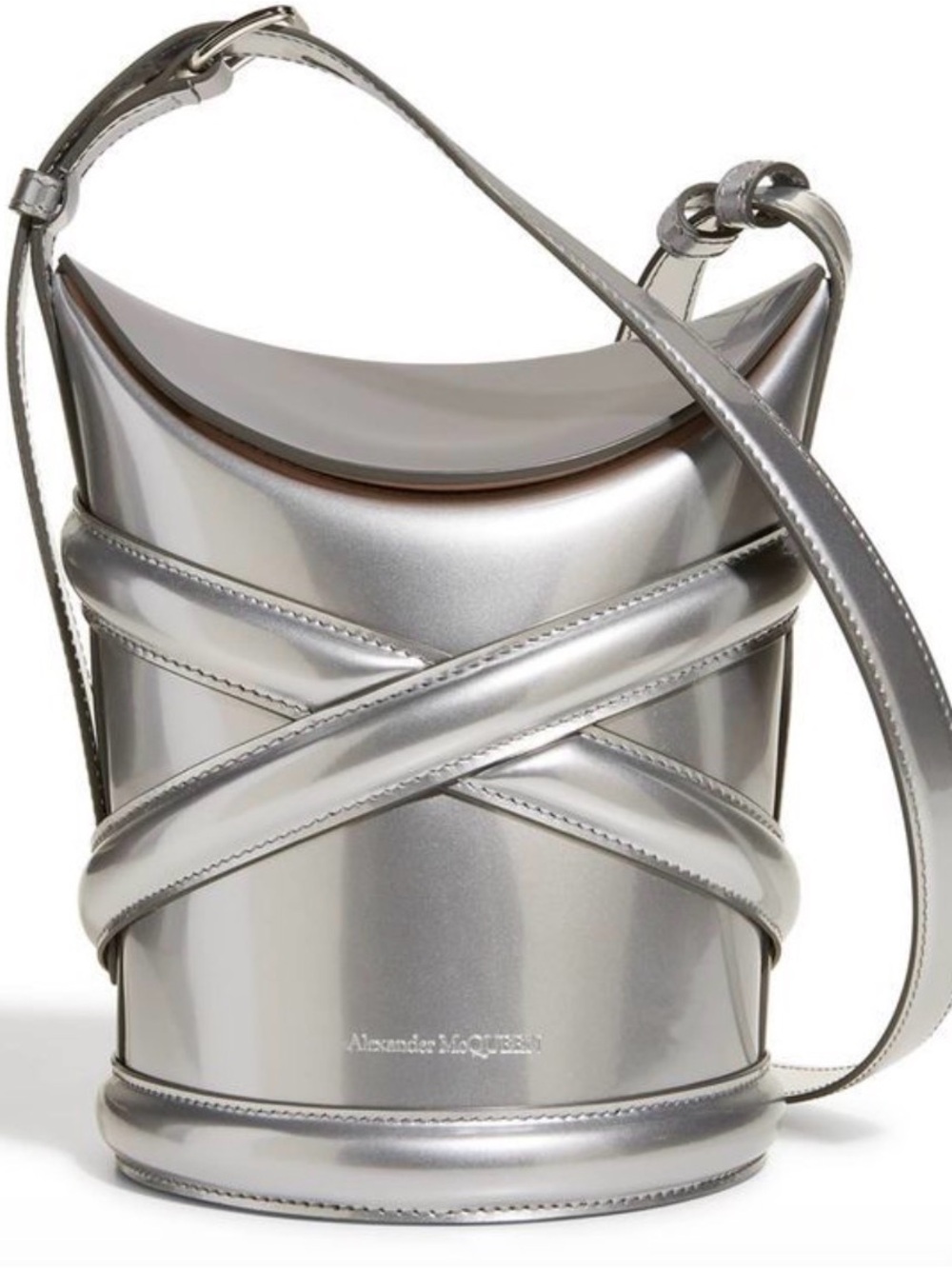 Alexander McQueen Metallic Silver Crossbody Curve Bucket Bag